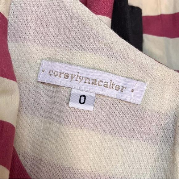 Corey Lynn Calter Anthropologie Caranday Pleated Striped Dress Cream Pink Size 0 - Picture 6 of 7